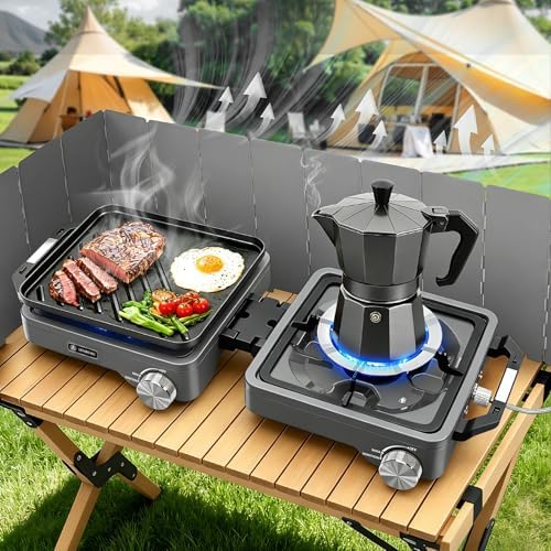 2-Burner Pro Camping Stove,24000 BTU Camp Stove,Foldable Propane Stove Includes Carry Bag,Windscreen Griddle, Portable Stove,Camping Essentials,Suitable For Outdoor Cooking (Gray) - Image 3