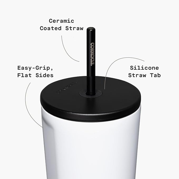 Corkcicle Cold Cup Insulated Tumbler with Straw - Keeps Drinks Cold for 12 Hours - Triple-Insulated Stainless Steel - Leak-Resistant Lid - Summer Drinkware Gift - 24 oz - Gloss White - Image 4