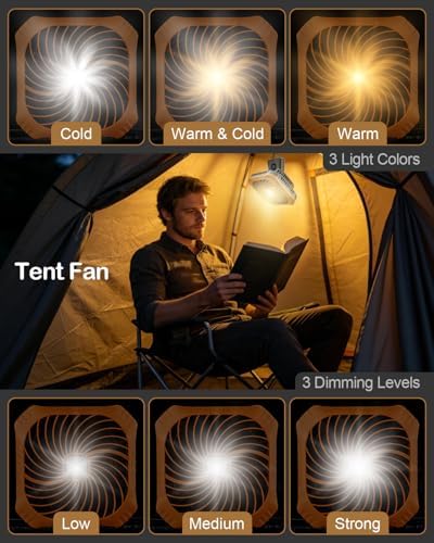Odoland Camping Fan with LED Lantern, 40H Rechargeable Portable Tent Fan - Image 5