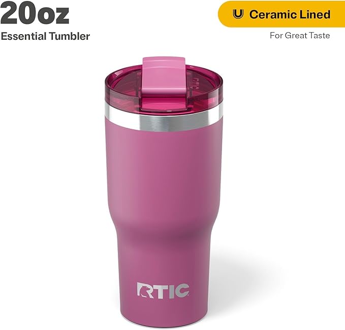 RTIC 20oz Essential Tumbler with Lid, Ceramic Lined, Insulated, Stainless Steel, Metal, Double Wall Vacuum-Insulation, Travel Cup for Iced Coffee, Tea, Hot and Cold Drink, Orchid - Image 2