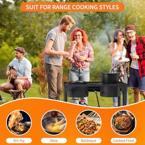 2 Burner Gas Stove, High Pressure Outdoor Propane Burner with Detachable Legs, 150,000 BTU Camping Stove Outdoor Burner with 0-20 PSI Regulator for Camping, Backyard, Outdoor Cooking - Image 5