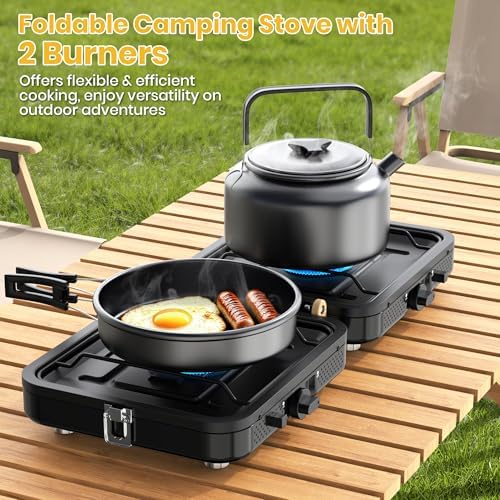 Camping Stove 2 Burner 20000 BTU, Folding Propane Stove with Carrying Bag - Image 2