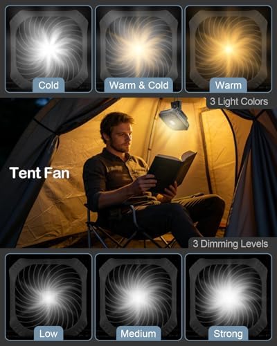 Odoland Camping Fan with LED Lantern, 40H Rechargeable Portable Tent Fan - Image 5