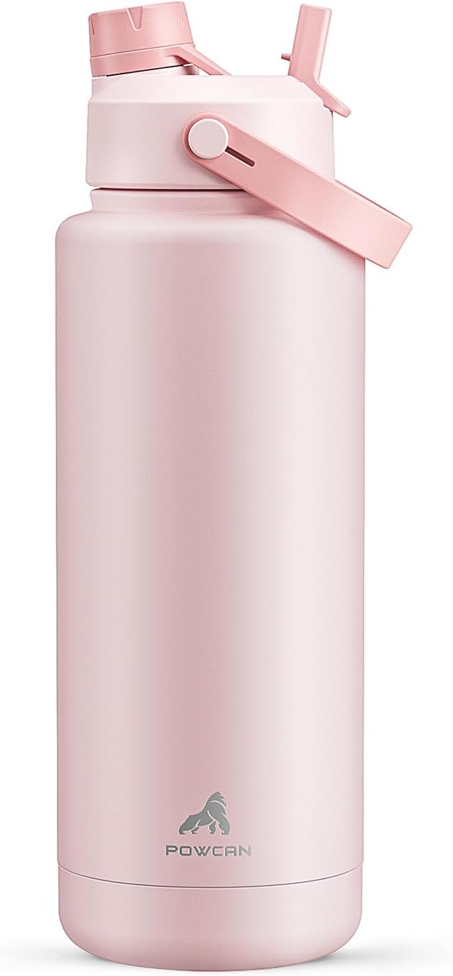 POWCAN 40 oz Insulated Water Bottle with 2-in-1 Straw and Spout Lid, Keep Cold 24H, Leak-Proof, BPA-Free, Double Wall Stainless Steel Water Bottle for Sports, Gym, Travel, and School (Cotton Candy) by POWCAN