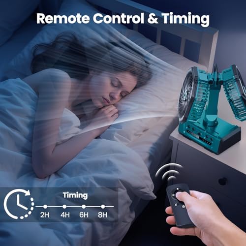 Dual Head Portable Rechargeable Fan 20000mAh Battery Powered Fan Camping Cordless with 360° Air Delivery, LED Lantern & Remote, Auto Oscillation, Battery Operated for Tent Office Travel Picnic Jobsite - Image 6