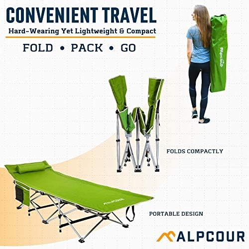 Alpcour Folding Camping Cot – Deluxe Collapsible Single Person Bed in a Bag w/Pillow for Indoor & Outdoor Use – Ultra Lightweight, Comfortable, Heavy Duty Design Holds Adults & Kids Up to 300 Lbs - Image 3