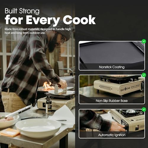 GasOne GS-3400P-KIT Propane or Butane Gas Stove with Flat Top Griddle Included – Dual Fuel Propane Grill Tent Stove Burners for Cooking for Camping, Kitchen – Diecast Aluminum with Non Stick Coating - Image 5