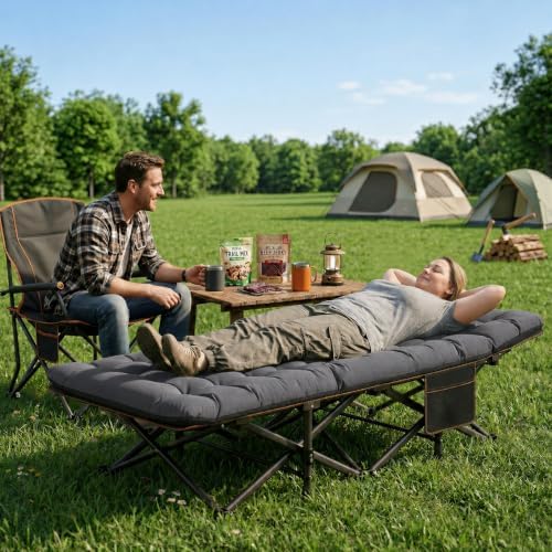 ABORON Oversized Camping Cot for Adults, 900 lbs Heavy Duty Folding Camping Bed with Mattress Pad, 78 x 32 in XXL Outdoor Cot, 1200D Oxford Portable Sleeping Cot with Carry Bag for Camping - Image 2