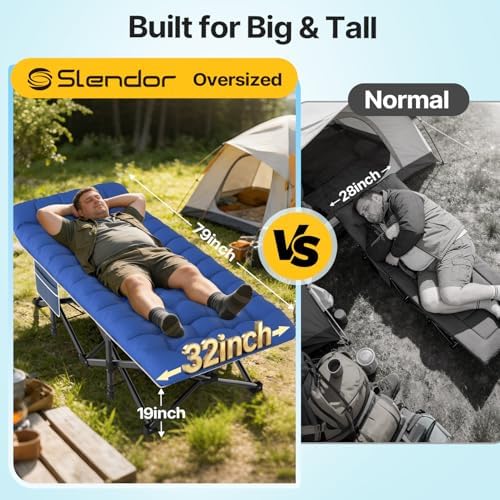 Slendor XXL Camping Cot with Mattress, Pillow & Carry Bag, 32" Extra Wide - Image 3
