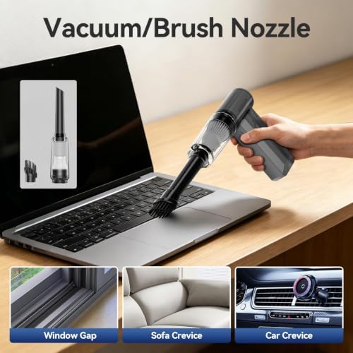 COWSAR Portable Handheld Turbo Fan, 3-in-1 Portable Cordless Dust Cleaner, 130000 RPM Air Blower Vacuum, 30dB Low Noise Adjustable Speeds Mini Fan for Car Interior Keyboard Cleaning, Grey - Image 6