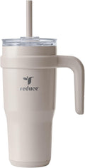 REDUCE 24 oz Stainless Steel Tumbler with Handle - Dual-Wall Vacuum Insulated Travel Mug, Sweat-Proof Lid & Reusable Straw - Keeps Drinks Cold for 24 Hrs, Fits Cupholders, Dishwasher Safe - Sand by Reduce