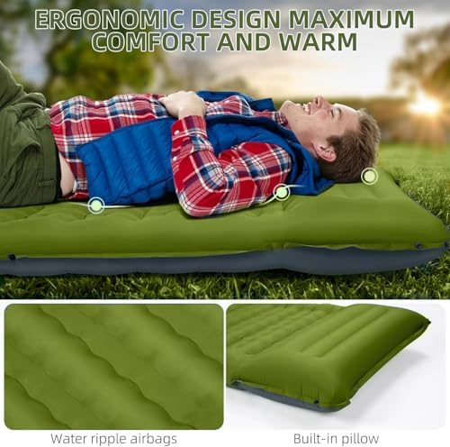 FNARMW Camping Sleeping Pad, Extra Thick 5 Inch Camping Mat with Pillow Built-in Foot Pump Inflatable Sleeping Pads Compact for Camping Backpacking Hiking Traveling Tent（Military Yellow） - Image 3