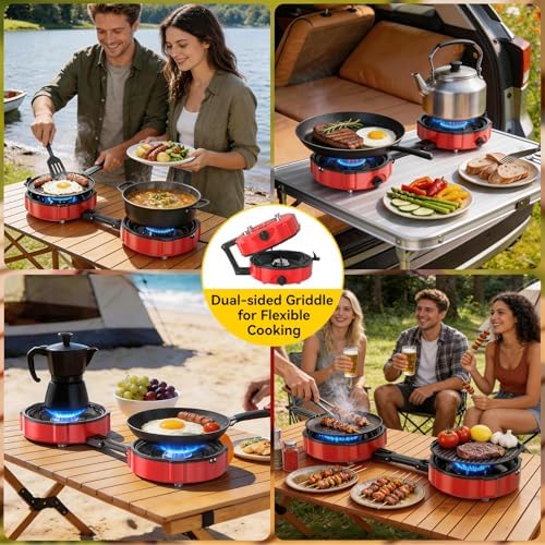 2 Burner Propane Camping Stove, 20000 BTU Foldable Portable Camp Stove with Piezo Ignition & Adjustable Burners, Outdoor Gas Cooker with Carry Bag for Camping, RV, Tailgating & Emergency Use - Image 2