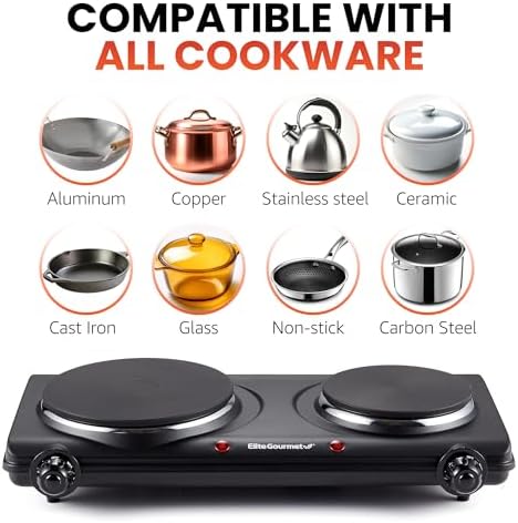 Elite Gourmet Double Cast Iron Burner, 1500W Hot Plate, Adjustable Temp - Image 6