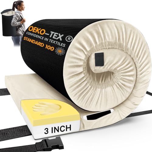 CYMULA Memory Foam Camping Mattress Pad, Sleeping Mat, Portable Roll Up Mattress for Adults, Camping Bed Pads for Sleepover, Car Bed with Travel Bag by CYMULA