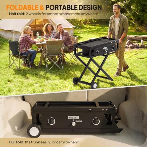 ROVSUN 2 Burner Foldable Gas Stove with Side Table, 150,000 BTU Portable Propane Stove with Ignition & Regulator for Camping Home Backyard Cooking Brewing Canning Turkey Frying - Image 3