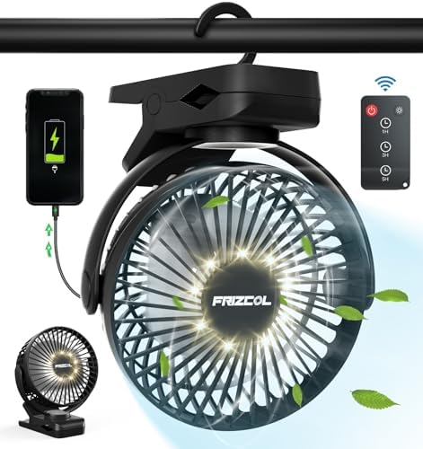 Camping Fan, 12000mAh Clip on Fans with LED Lights/ Remote/ Hooks/3 Levels by FollowUsGetMoreInfoNow
