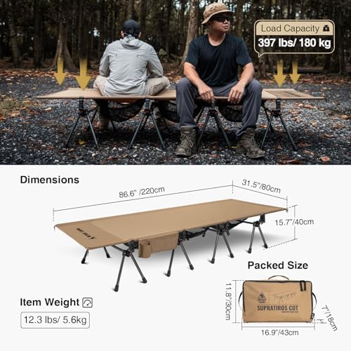 ONETIGRIS SUPRATIROS Extra Large Camping Cot, Height Adjustable Oversized Sleeping Cot with Extending Legs for Camping, Car Trips, Truck, Beach, Office Nap, Sturdy Supports Up to 400lbs - Image 7