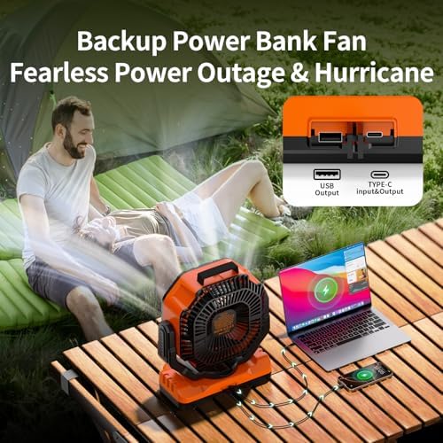 Socool 40000mAh Camping Fan Rechargeable, Battery Operated Portable Outdoor Fan Remote, 136Hrs & 4-Speed Cordless Oscillating, Table Fan with Light & Timer for Tent RV Jobsite Hurricane Power Outage - Image 5