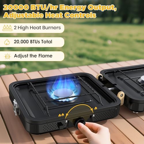 Camping Stove 2 Burner 20000 BTU, Folding Propane Stove with Carrying Bag - Image 3