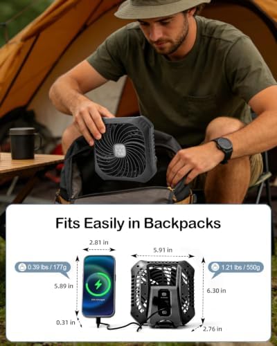 Odoland Camping Fan with LED Lantern, 40H Rechargeable Portable Tent Fan - Image 4