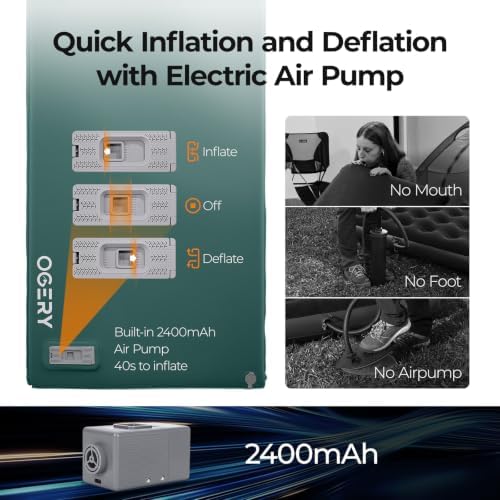 OGERY Self Inflating Sleeping Pad with Electric Pump, 3.15" Memory Foam - Image 3