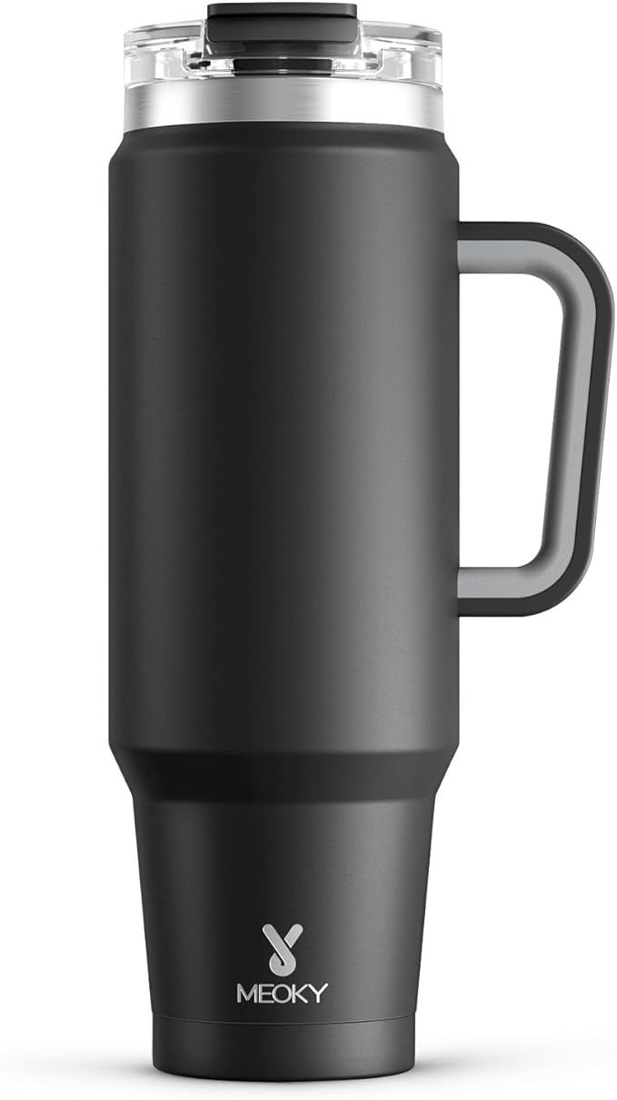 Meoky 40 oz Tumbler with Handle and Straw, Insulated Tumbler with Lid and Straw, Stainless Steel Travel Mug, Keeps Cold for 34 Hours, 100% Leak Proof, Fits in Car Cup Holder (Night) by MEOKY