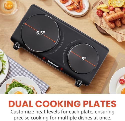 Elite Gourmet Double Cast Iron Burner, 1500W Hot Plate, Adjustable Temp - Image 3