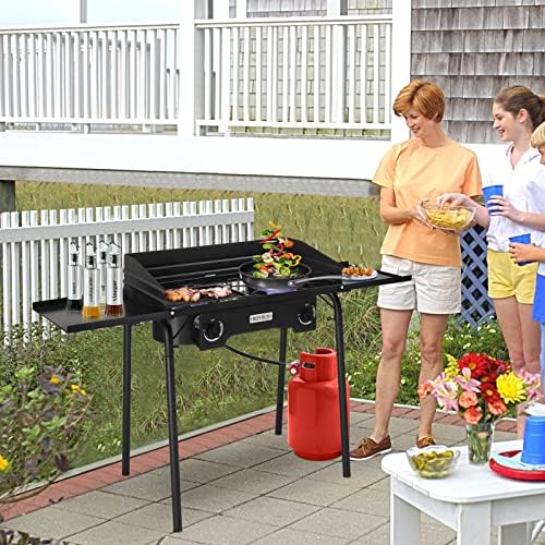 ROVSUN 2 Burner Gas Stove with Side Shelves, 150,000 BTU Portable Propane Stove with Removable Legs, Wind Panels & Regulator for Camping Home Backyard Cooking Brewing Canning Turkey Frying - Image 7