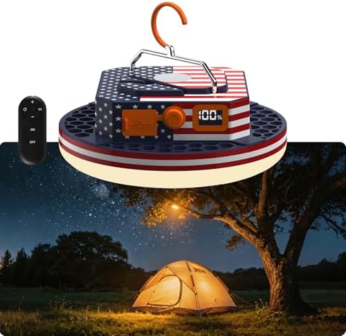 IODOO 10000mAh Rechargeable Camping Light with Remote , US Flag Print American Flag Light for Outdoor Camping Hiking Emergency Power Failure (30W(US Flag Style)) by Fromnowonlightupthisworld