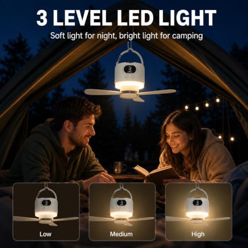 Camping Tent Fan with Light, Rechargeable Hanging Fan with Remote - Image 2