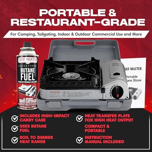 Chef Master Butane Camping Stove + 4x 8 oz Fuel, Backpacking, 15,000 BTU - Image 4