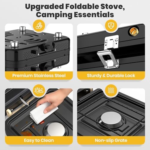 Camping Stove 2 Burner 20000 BTU, Folding Propane Stove with Carrying Bag - Image 5