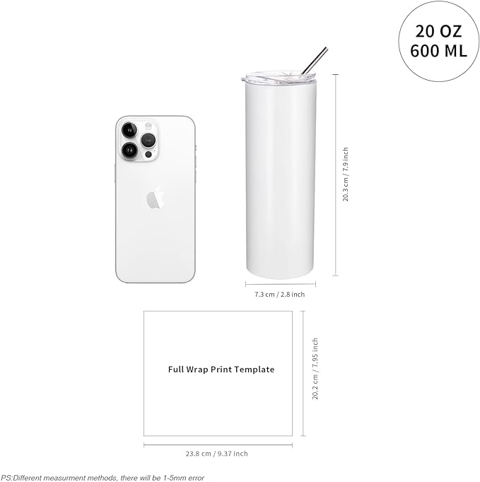 PYD Life 12 Pack Sublimation Tumblers Blanks Skinny White 20 OZ Straight Bulk Stainless Steel Cups with Metal Straw and Lid for Tumbler Heat Press Machine Sublimation Print - Image 3