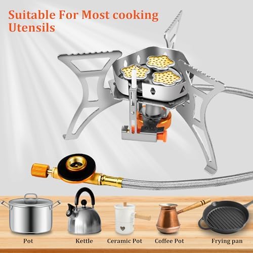 6800W Camping Backpacking Stove, Outdoor Portable Burner Cooking Stove with Fuel Canister Adapter, Piezo Ignition, Carry Case, Foldable Windproof Camping Gas Stove for Picnic Hiking - Image 3
