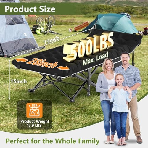 Slendor Camping Cot for Adults, Portable Folding Cot w/Carry Bag, 500lbs - Image 2