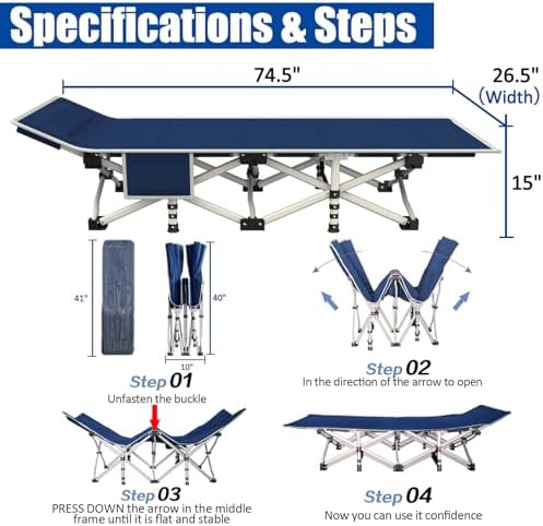 Camping Cot with Thick Pad, Cots for Sleeping, 450LBS(Max Load) - Image 3