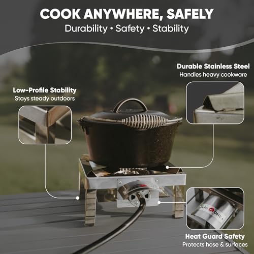 GasOne Stainless Steel Single Propane Burner - Outdoor Cooking with Heat Shield and Guard – Propane Burner Head for Camping, Tailgating, Seafood Boil, Home Brewing - Patented - Image 4