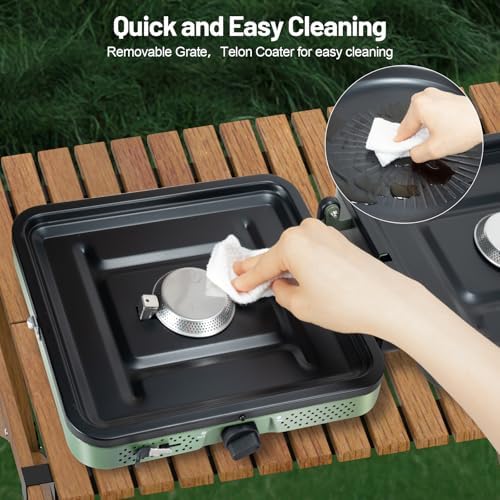 Portable Camping stove, 2 Burner Foldable Camping Stove with Griddle and Carrying Bag & Hose, 8600BTU Portable Propane Camp Stove with Ignition & 2 Adjustable Burners,for Camping Tailgating BBQ Grill - Image 4