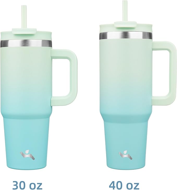 Konokyo 30 oz Tumbler with Handle and 2 Straws,2 in 1 Lid Insulated Water Bottle Stainless Steel Travel Coffee Mug,Mint - Image 3