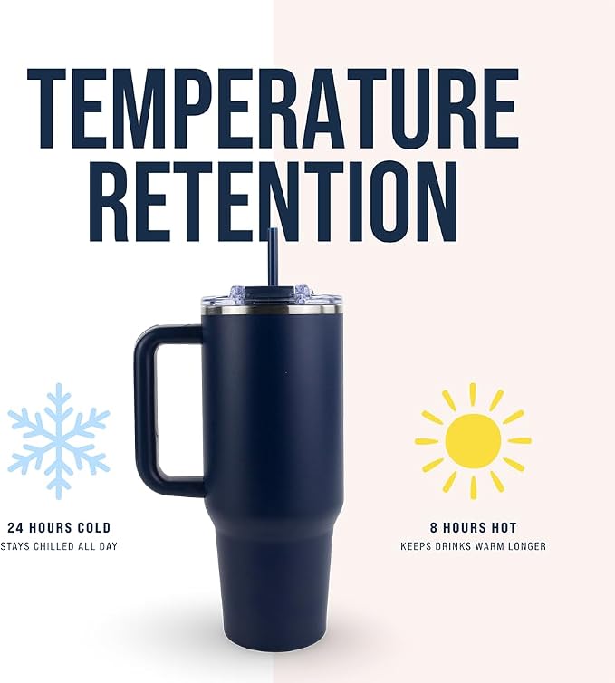 Hogg Big Swig 40 oz Tumbler with Handle and Straw - Navy Blue, 40oz Insulated Stainless Steel, Water Tumbler with Straw, Water Cup with Handle, Versatile Leak Proof Lid - Image 2