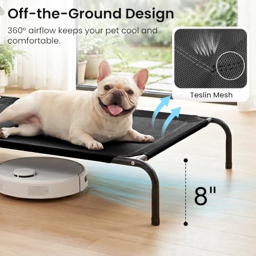 Love's cabin Elevated Cooling Dog Bed for Medium Dogs, Portable Indoor & Outdoor Raised Pet Dog Cat Cot, Durable Summer Frame with Breathable Mesh, Black, 43" x 31.5" x 8" - Image 2