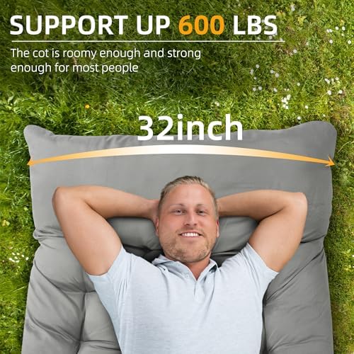 HABUTWAY Camping Cot with Mattress, 32" Extra Wide Camping Cots for Adults, Sleeping Cot for Adults Holds Up to 600LBS, Cots for Sleeping, Camp, Rv, Beach, Patio, Office Naps(Grey) - Image 3