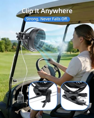 ATEngeus 20000mAh Misting Fan with Clip, 8'' Portable Clip on Fan Battery Operated, 3 Speeds, 3 Mist Modes, Hook, Silicone strap, Max 90H Runtime for Golf Cart, Canopy, Camping Essentials - Image 3