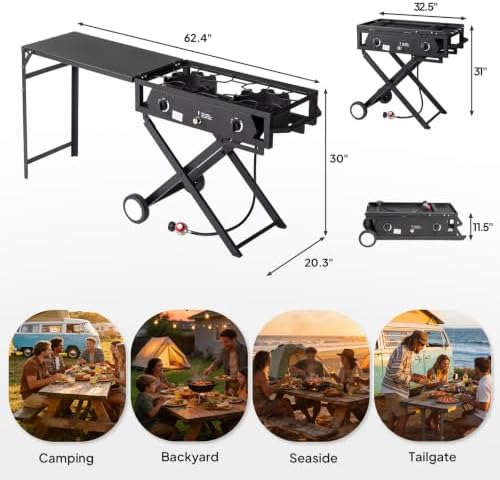 ROVSUN 2 Burner Outdoor Camping Stove with Side Table, Portable Propane Burner, Gas Cooker with Foldable Leg & CSA Regulator for Home Camp Paito Cooking Frying Canning - Image 6