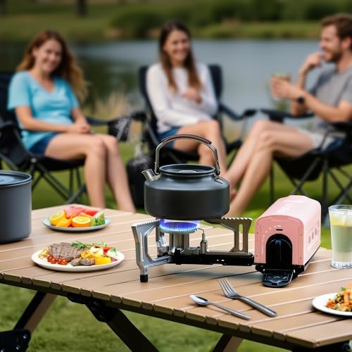 BIG HORN OUTDOORS Butane Camping Stove, Portable Folding Gas Burner with Carry Bag for Camping, Emergency Use and Outdoor Cooking, Pink - Image 3