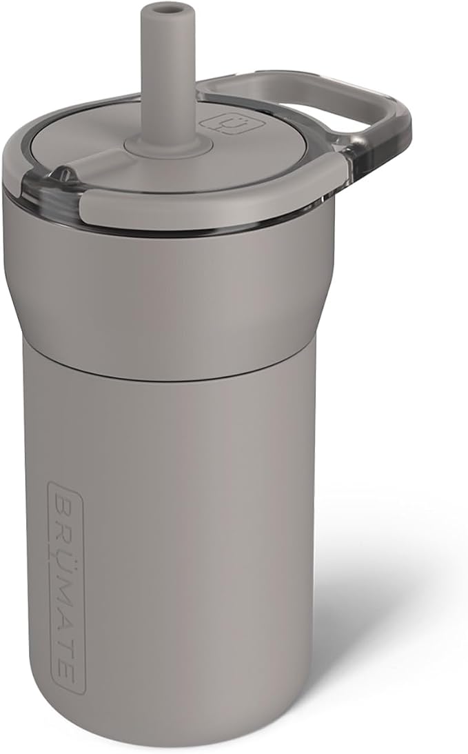 BrüMate Leap 12oz 100% Leakproof Kids Tumbler with Handle and Silicone Soft Straw | Drop Resistant Silicone Sleeve | For Kids 4+ | Insulated Stainless Steel | Cup Holder Friendly | 12oz (Mocha) by Br%C3%BCMate