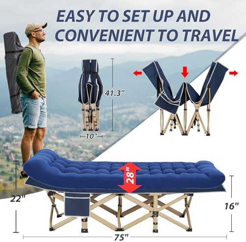 Folding Camping Cot with Mattress for Adults,28" Wide,600LBS - Image 3