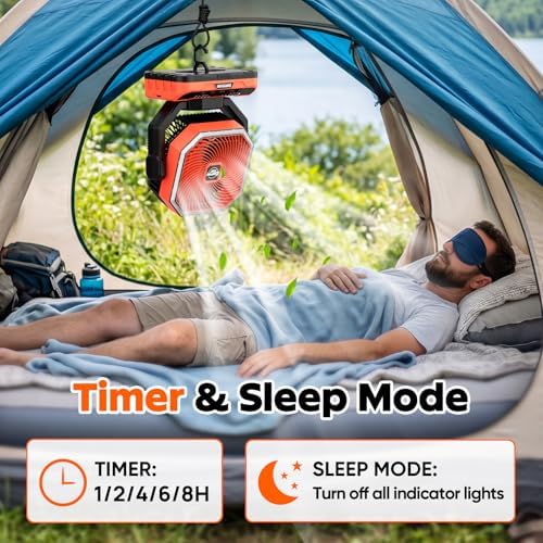 40000mAh Camping Fan with LED Light, 5-Speed Battery Fan Up to 100H Runtime - Image 6