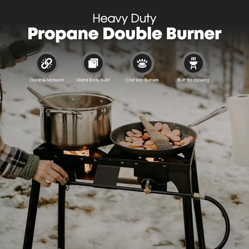 GasOne Double Propane Burner with Adjustable Height 4-Tier Removable Legs for Outdoor Cooking – High Pressure Camping Accessories Camp Stove – Cast Iron Portable Stove Top - Patent Pending - Image 2